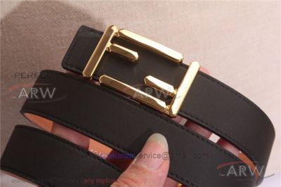 AAA Replica Cheap Fendi Black Leather Belt - Yellow Gold Double F Buckle